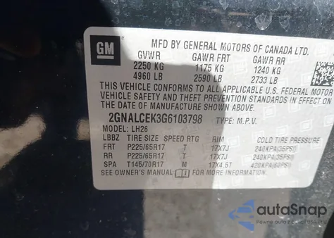 2016 Chevrolet Equinox Lt from USA, damaged, VIN 2GNALCEK3G6103798